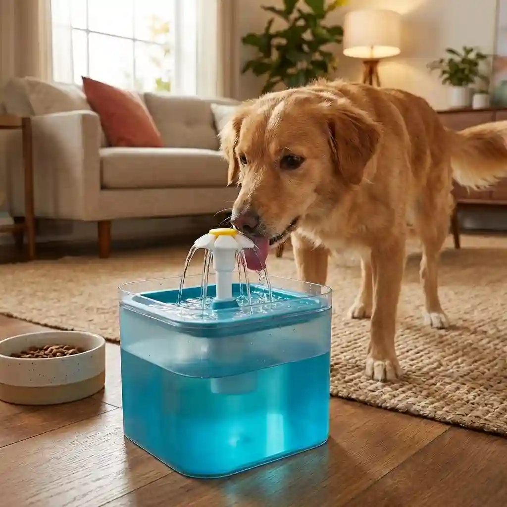 Aonboy cat water fountain with white Persian cat drinking — healthy hydration for pets